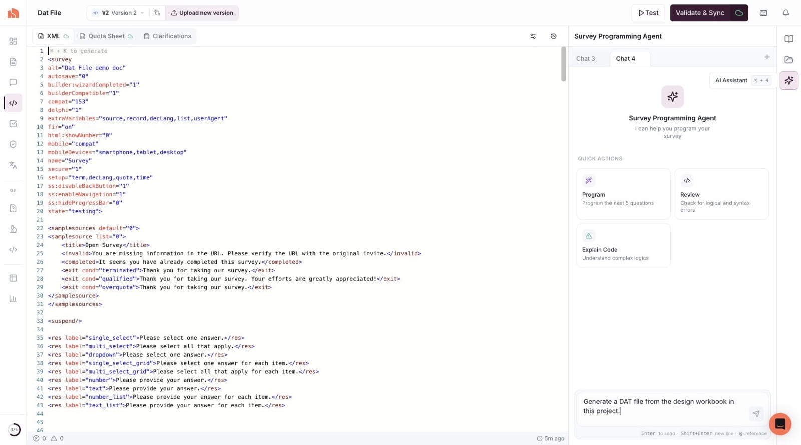 AI Assistant with a request to generate a DAT file
